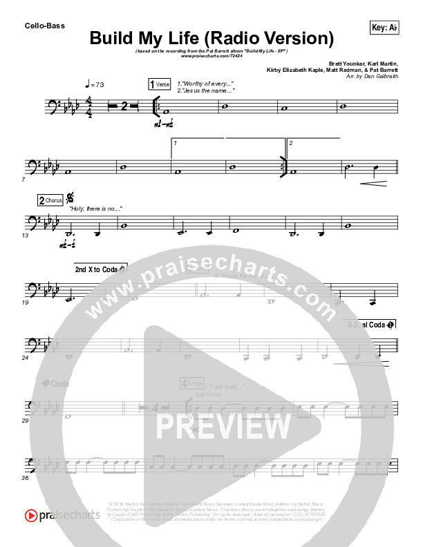 Build My Life (Radio) Cello/Bass (Pat Barrett)
