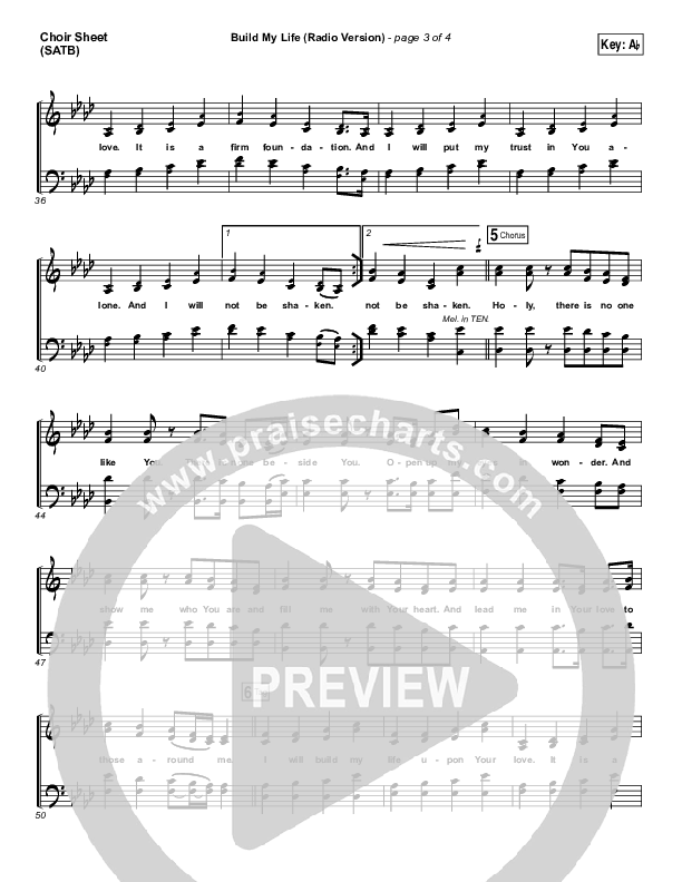 Build My Life (Radio) Choir Sheet (SATB) (Pat Barrett)