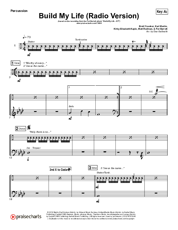 Build My Life (Radio) Percussion (Pat Barrett)