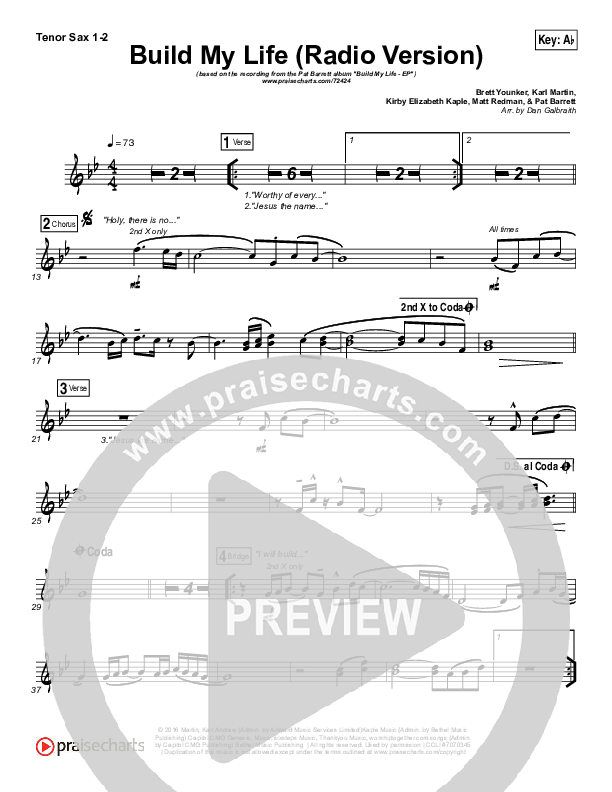 Build My Life (Radio) Tenor Sax 1/2 (Pat Barrett)
