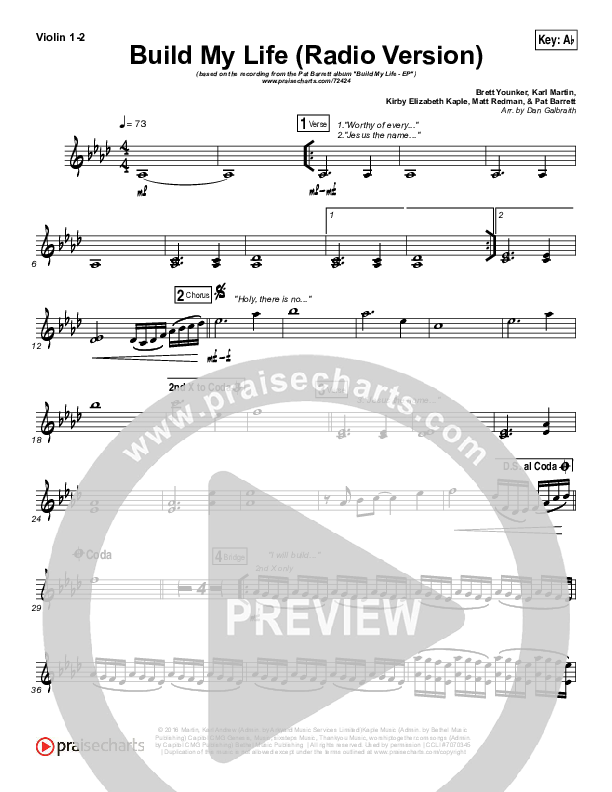 Build My Life (Radio) Violin 1/2 (Pat Barrett)
