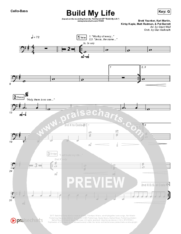 Build My Life (Live) Cello/Bass (Pat Barrett / Chris Tomlin)