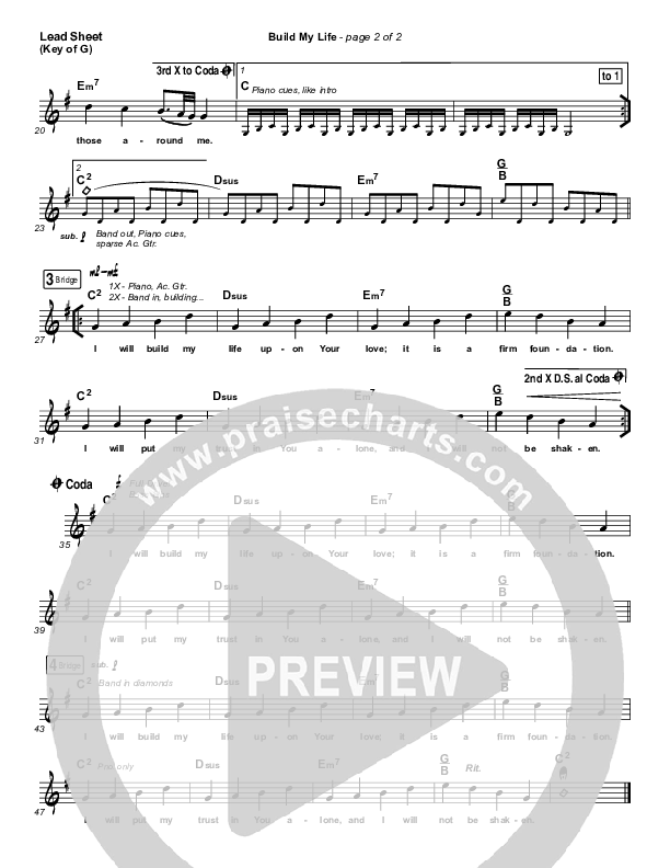 Build My Life (Live) Lead Sheet (Melody) (Pat Barrett / Chris Tomlin)