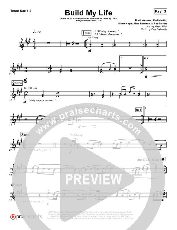 Build My Life (Live) Tenor Sax 1/2 (Pat Barrett / Chris Tomlin)