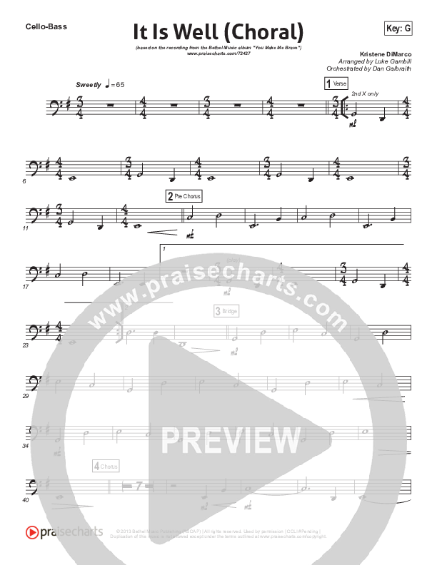 It Is Well (Choral Anthem SATB) Cello/Bass (Kristene DiMarco / Arr. Luke Gambill)