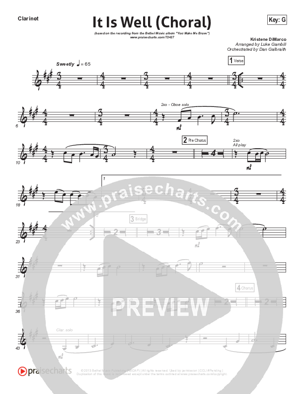 It Is Well (Choral Anthem SATB) Clarinet (Kristene DiMarco / Arr. Luke Gambill)