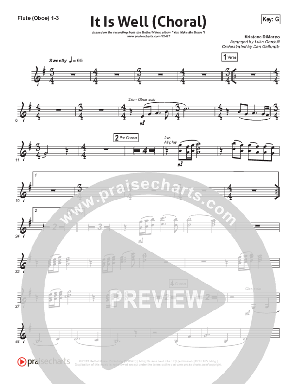 It Is Well (Choral Anthem SATB) Flute/Oboe 1/2/3 (Kristene DiMarco / Arr. Luke Gambill)