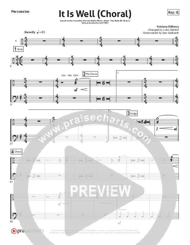 It Is Well (Choral Anthem SATB) Percussion (Kristene DiMarco / Arr. Luke Gambill)