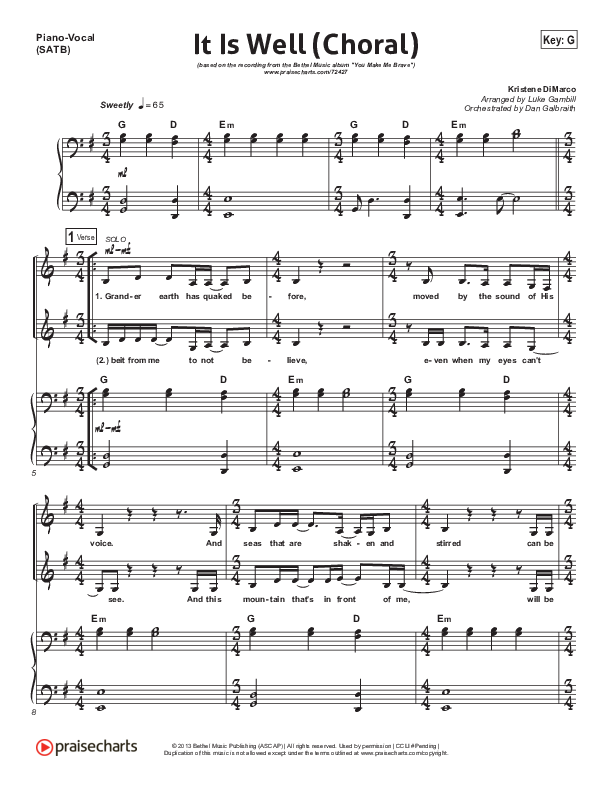 It Is Well (Choral Anthem SATB) Piano/Vocal (SATB) (Kristene DiMarco / Arr. Luke Gambill)