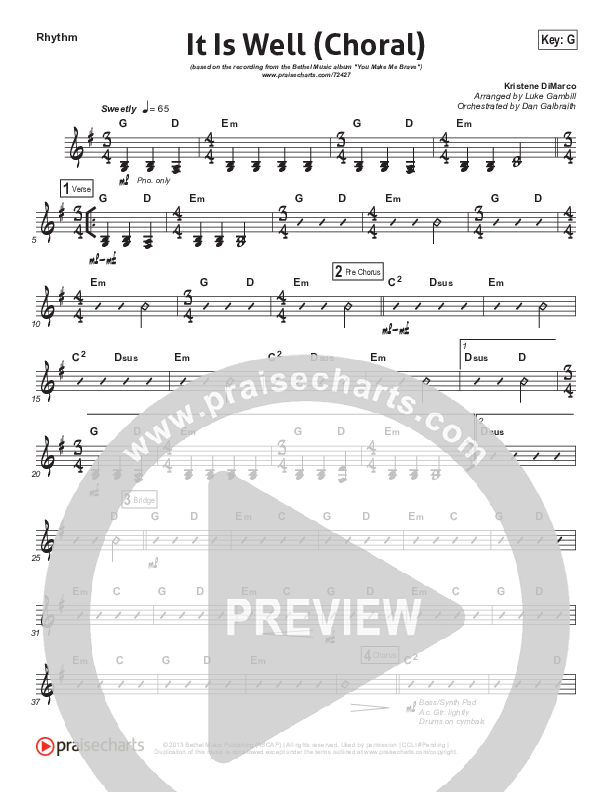 It Is Well (Choral Anthem SATB) Rhythm Chart (Kristene DiMarco / Arr. Luke Gambill)