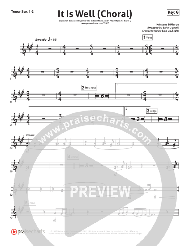 It Is Well (Choral Anthem SATB) Tenor Sax 1/2 (Kristene DiMarco / Arr. Luke Gambill)