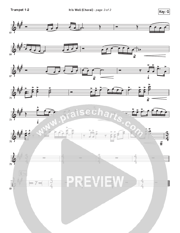 It Is Well (Choral Anthem SATB) Trumpet 1,2 (Kristene DiMarco / Arr. Luke Gambill)
