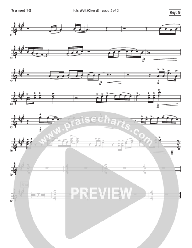 It Is Well (Choral Anthem SATB) Trumpet 1,2 (Kristene DiMarco / Arr. Luke Gambill)