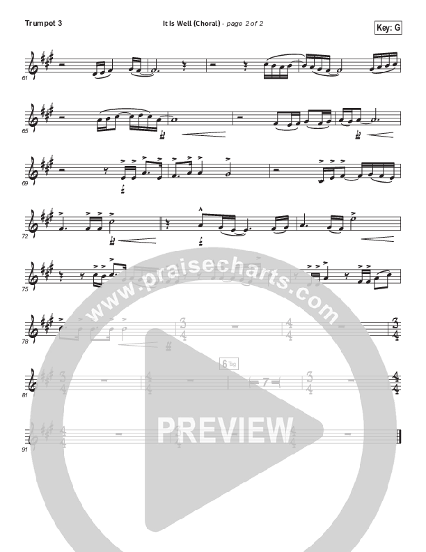 It Is Well (Choral Anthem SATB) Trumpet 3 (Kristene DiMarco / Arr. Luke Gambill)