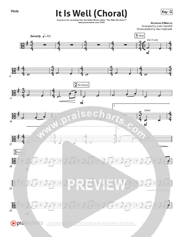 It Is Well (Choral Anthem SATB) Viola (Kristene DiMarco / Arr. Luke Gambill)