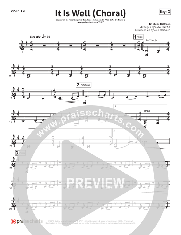 It Is Well (Choral Anthem SATB) Violin 1/2 (Kristene DiMarco / Arr. Luke Gambill)
