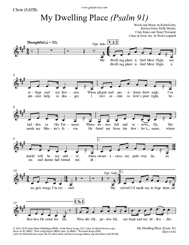 My Dwelling Place (Psalm 91) Choir Sheet (SATB) (Keith & Kristyn Getty)