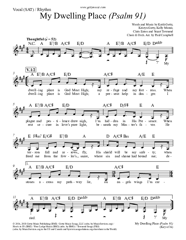 My Dwelling Place (Psalm 91) Lead Sheet (SAT) (Keith & Kristyn Getty)