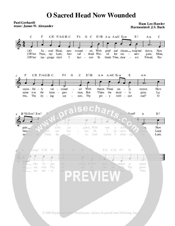 O Sacred Head Now Wounded Lead Sheet (Stephen Merrick)
