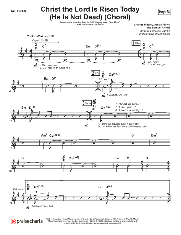 Christ The Lord Is Risen Today (He Is Not Dead) (Choral Anthem SATB) Acoustic Guitar (NCC Worship / Arr. Luke Gambill)