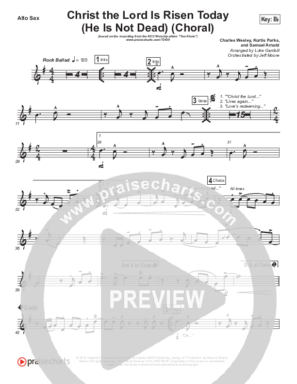 Christ The Lord Is Risen Today (He Is Not Dead) (Choral Anthem SATB) Alto Sax (NCC Worship / Arr. Luke Gambill)
