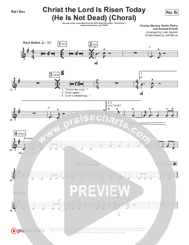 Christ The Lord Is Risen Today (He Is Not Dead) (Choral Anthem SATB) Bari Sax (NCC Worship / Arr. Luke Gambill)