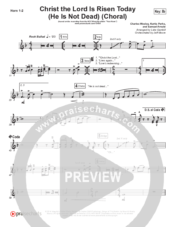 Christ The Lord Is Risen Today (He Is Not Dead) (Choral Anthem SATB) French Horn 1/2 (NCC Worship / Arr. Luke Gambill)