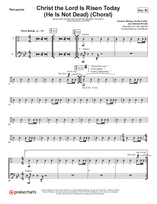 Christ The Lord Is Risen Today (He Is Not Dead) (Choral Anthem SATB) Percussion (NCC Worship / Arr. Luke Gambill)