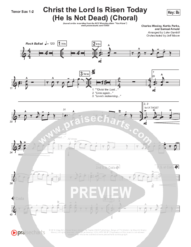 Christ The Lord Is Risen Today (He Is Not Dead) (Choral Anthem SATB) Tenor Sax 1/2 (NCC Worship / Arr. Luke Gambill)