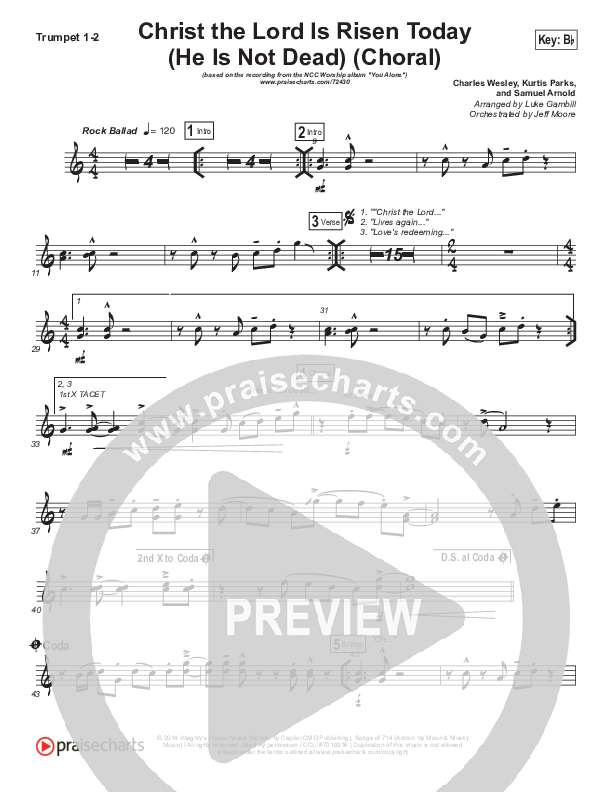Christ The Lord Is Risen Today (He Is Not Dead) (Choral Anthem SATB) Trumpet 1,2 (NCC Worship / Arr. Luke Gambill)