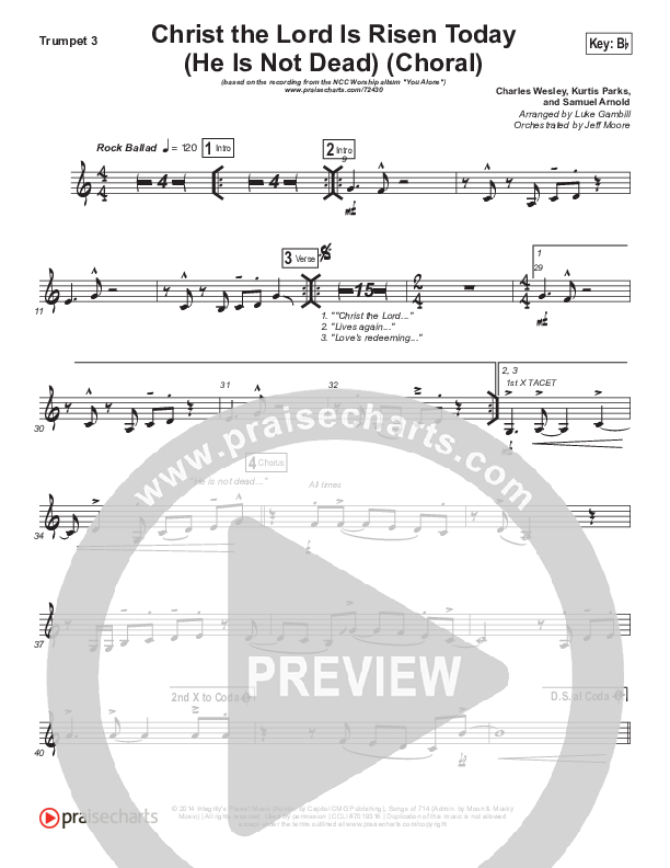Christ The Lord Is Risen Today (He Is Not Dead) (Choral Anthem SATB) Trumpet 3 (NCC Worship / Arr. Luke Gambill)