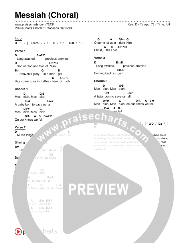 Messiah (Choral Anthem SATB) Chords & Lyrics (Francesca Battistelli / Arr. Luke Gambill)