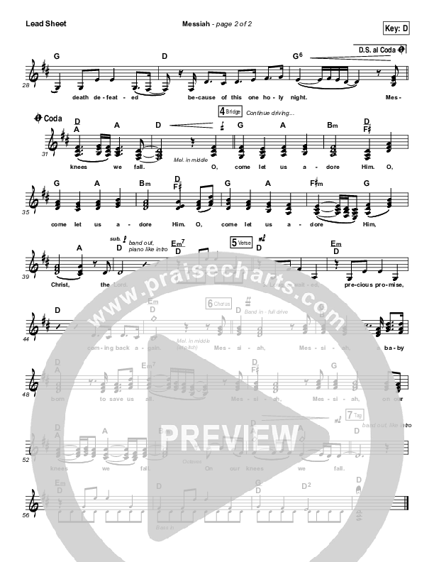 Messiah (Choral Anthem SATB) Lead Sheet (Francesca Battistelli / Arr. Luke Gambill)