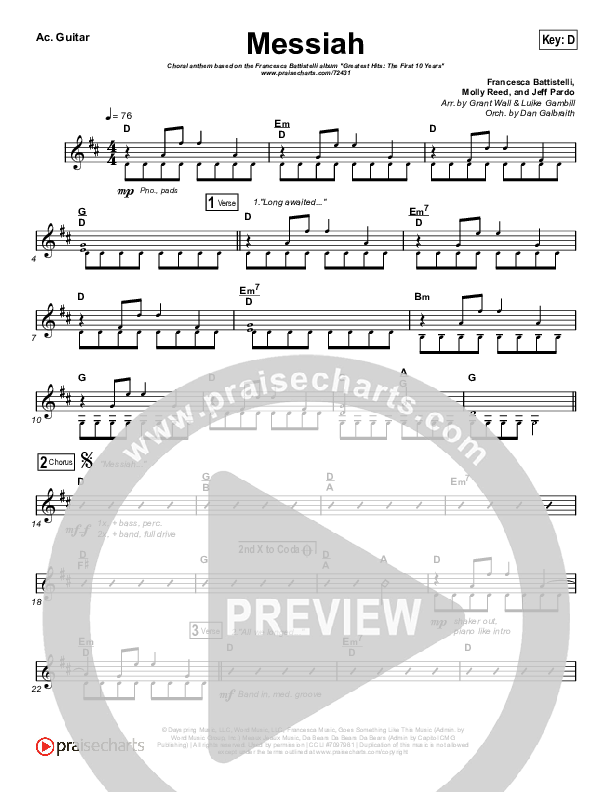 Messiah (Choral Anthem SATB) Rhythm Chart (Francesca Battistelli / Arr. Luke Gambill)