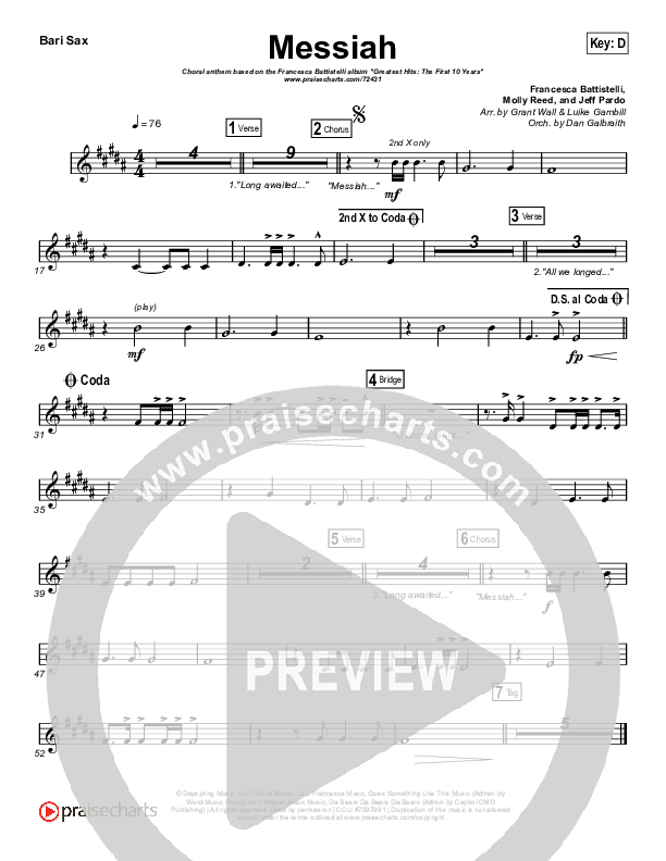 Messiah (Choral Anthem SATB) Bari Sax (Francesca Battistelli / Arr. Luke Gambill)