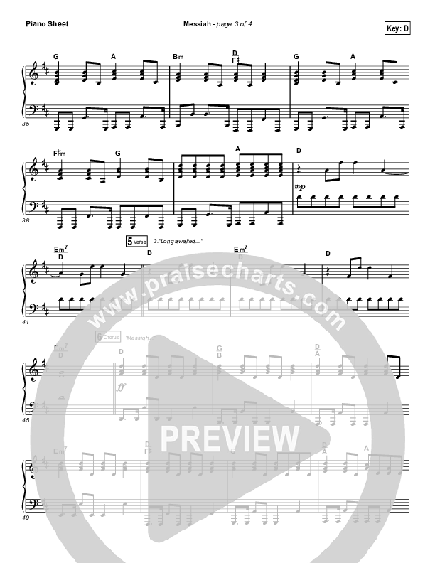 Messiah (Choral Anthem SATB) Piano Sheet (Francesca Battistelli / Arr. Luke Gambill)