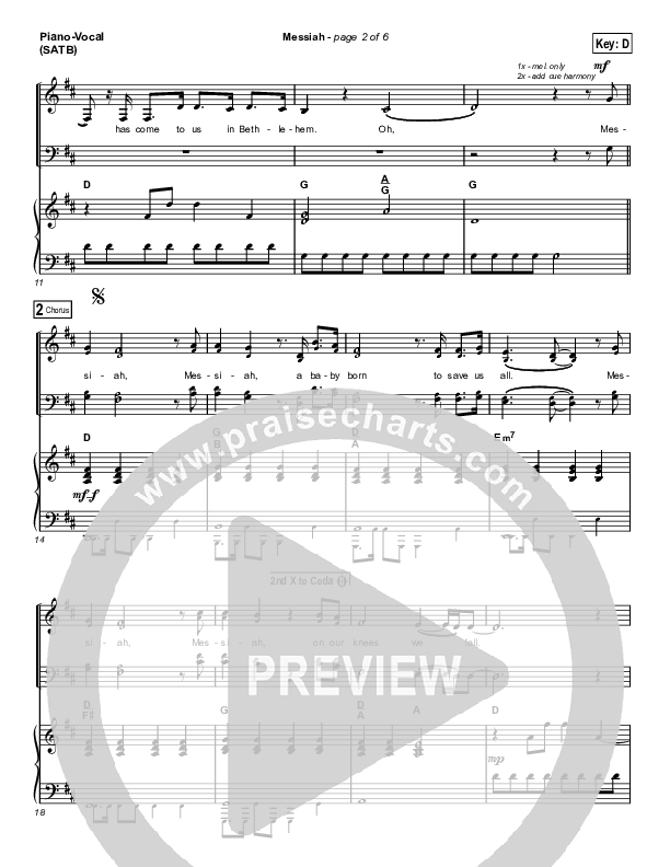 Messiah (Choral Anthem SATB) Piano/Vocal (SATB) (Francesca Battistelli / Arr. Luke Gambill)
