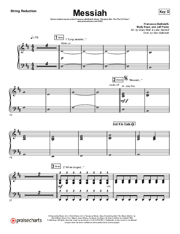 Messiah (Choral Anthem SATB) String Reduction (Francesca Battistelli / Arr. Luke Gambill)