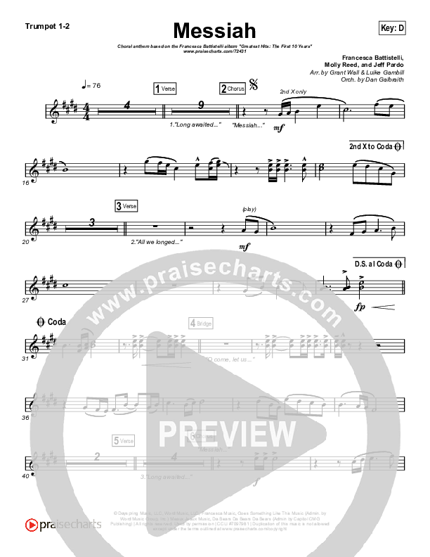 Messiah (Choral Anthem SATB) Trumpet 1,2 (Francesca Battistelli / Arr. Luke Gambill)