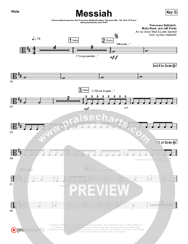 Messiah (Choral Anthem SATB) Viola (Francesca Battistelli / Arr. Luke Gambill)