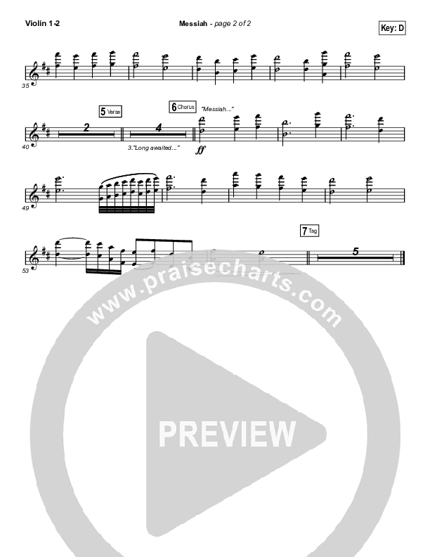 Messiah (Choral Anthem SATB) Violin 1/2 (Francesca Battistelli / Arr. Luke Gambill)