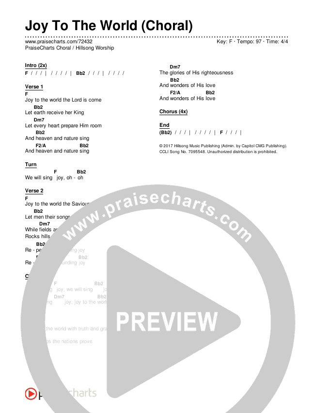 Joy To The World (Choral Anthem SATB) Chords & Lyrics (Hillsong Worship / Arr. Luke Gambill)