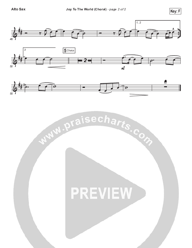 Joy To The World (Choral Anthem SATB) Alto Sax (Hillsong Worship / Arr. Luke Gambill)