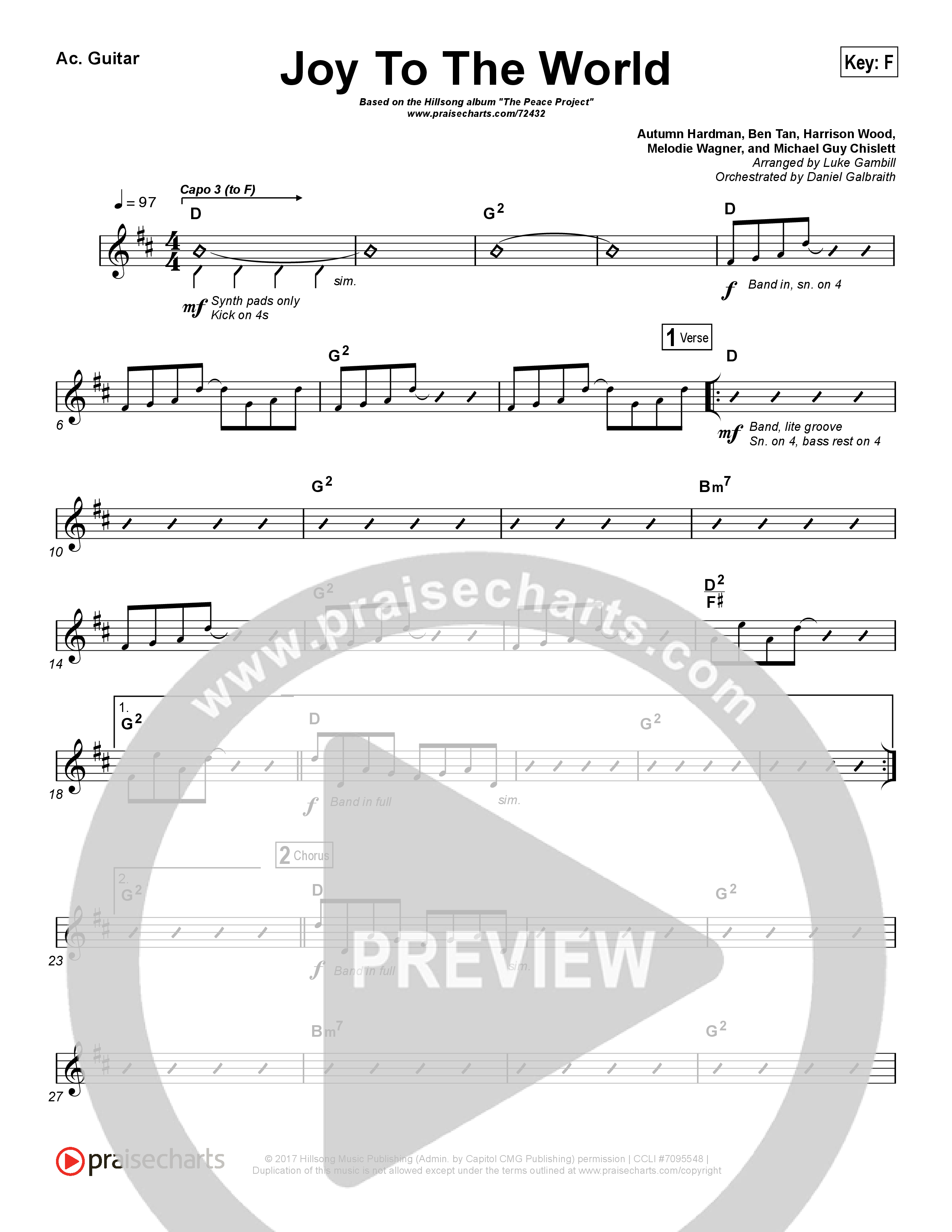 Joy To The World (Choral Anthem SATB) Rhythm Chart (Hillsong Worship / Arr. Luke Gambill)