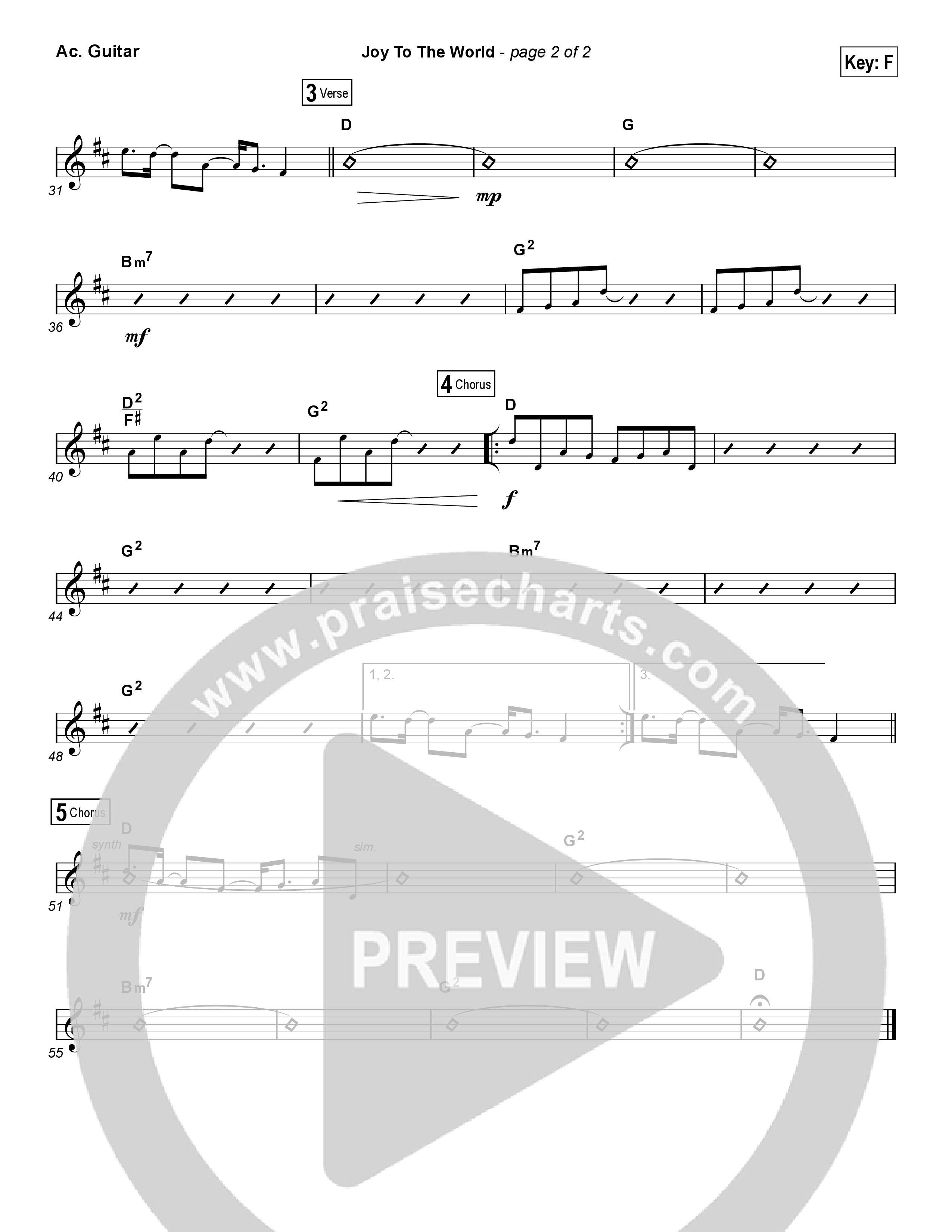 Joy To The World (Choral Anthem SATB) Acoustic Guitar (Hillsong Worship / Arr. Luke Gambill)