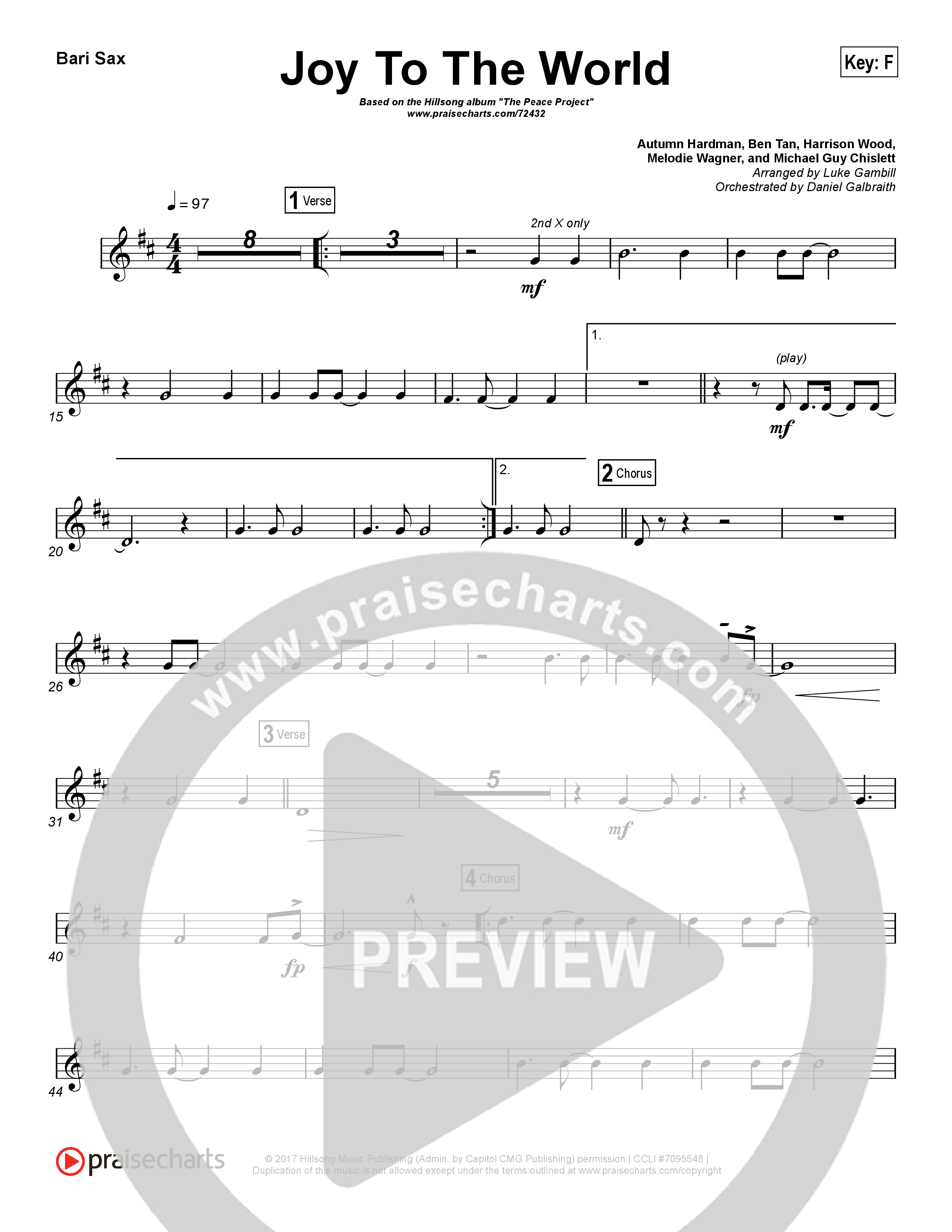 Joy To The World (Choral Anthem SATB) Bari Sax (Hillsong Worship / Arr. Luke Gambill)