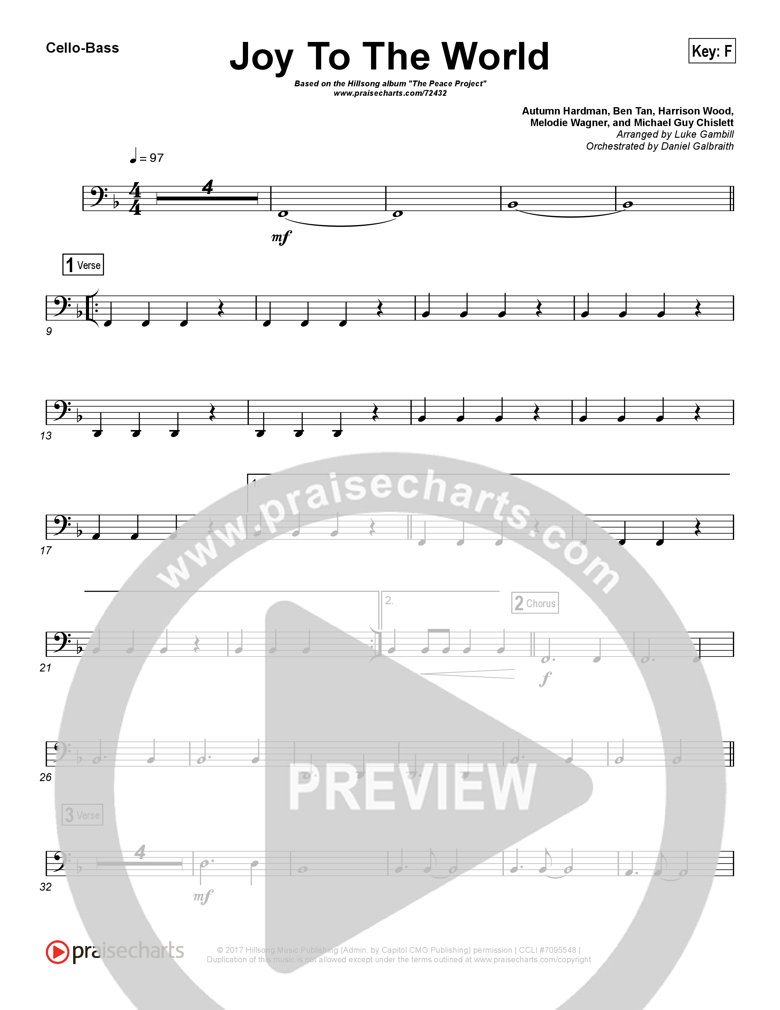 Joy To The World (Choral Anthem SATB) Cello/Bass (Hillsong Worship / Arr. Luke Gambill)