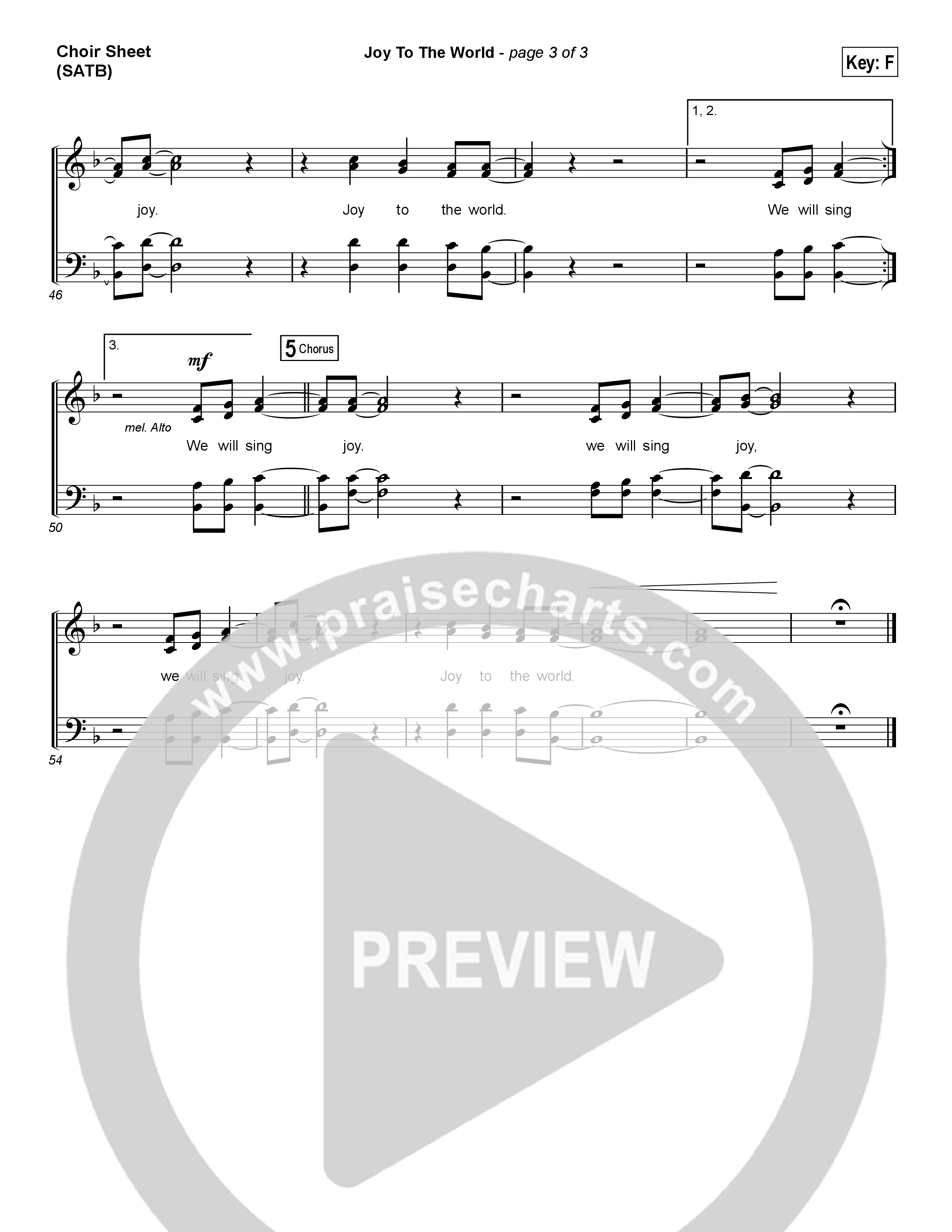 Joy To The World (Choral Anthem SATB) Choir Vocals (SATB) (Hillsong Worship / Arr. Luke Gambill)