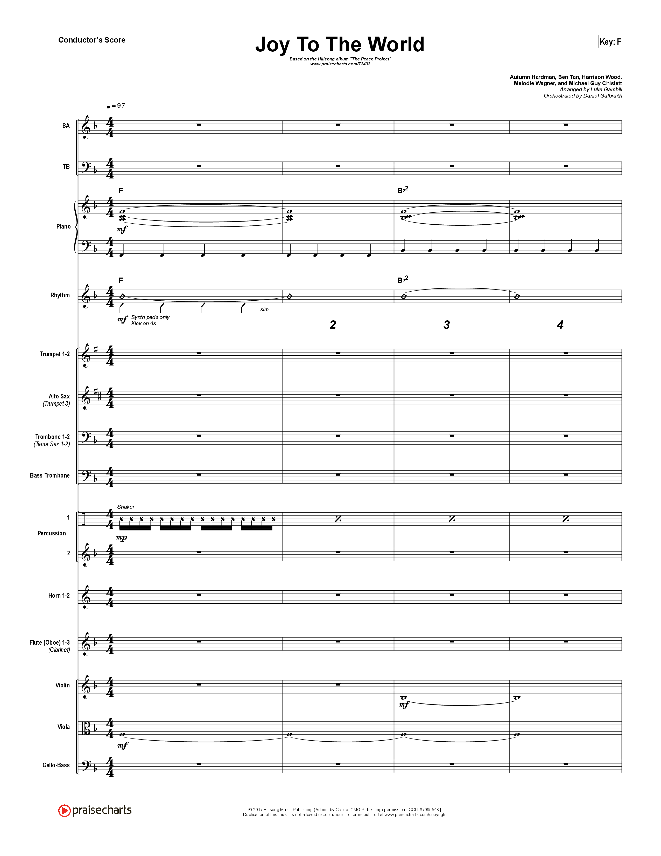 Joy To The World (Choral Anthem SATB) Orchestration (Hillsong Worship / Arr. Luke Gambill)