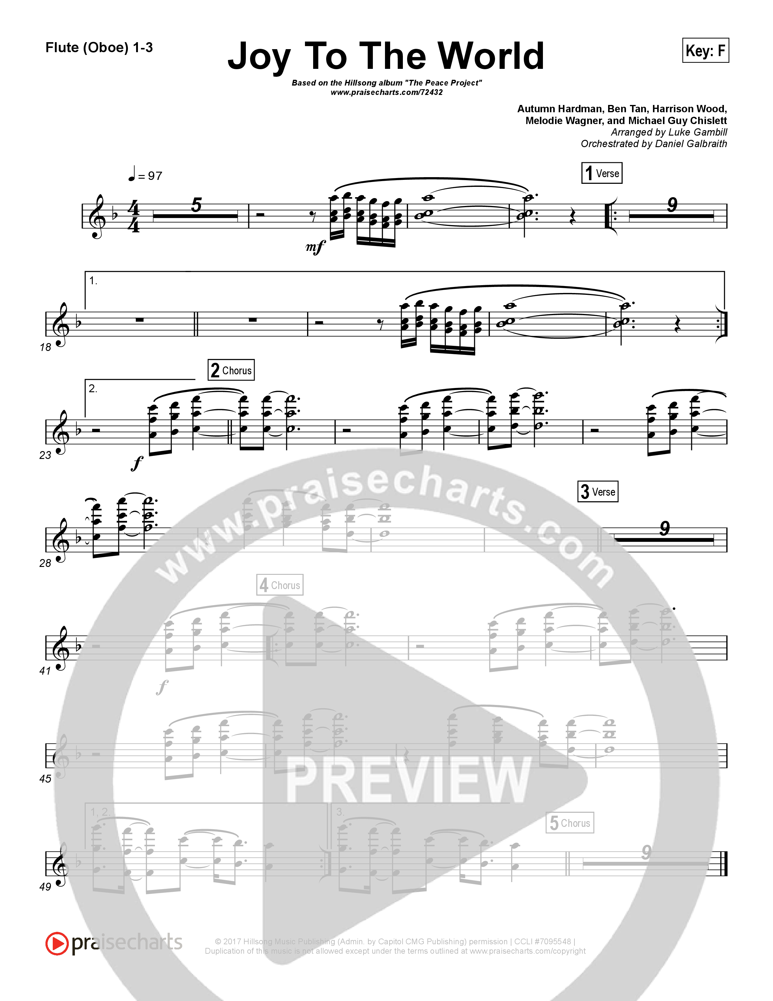 Joy To The World (Choral Anthem SATB) Flute/Oboe 1/2/3 (Hillsong Worship / Arr. Luke Gambill)